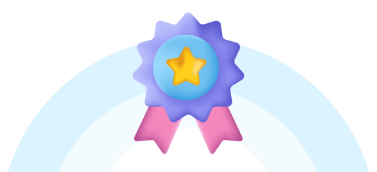 A blue star with a pink ribbon on top